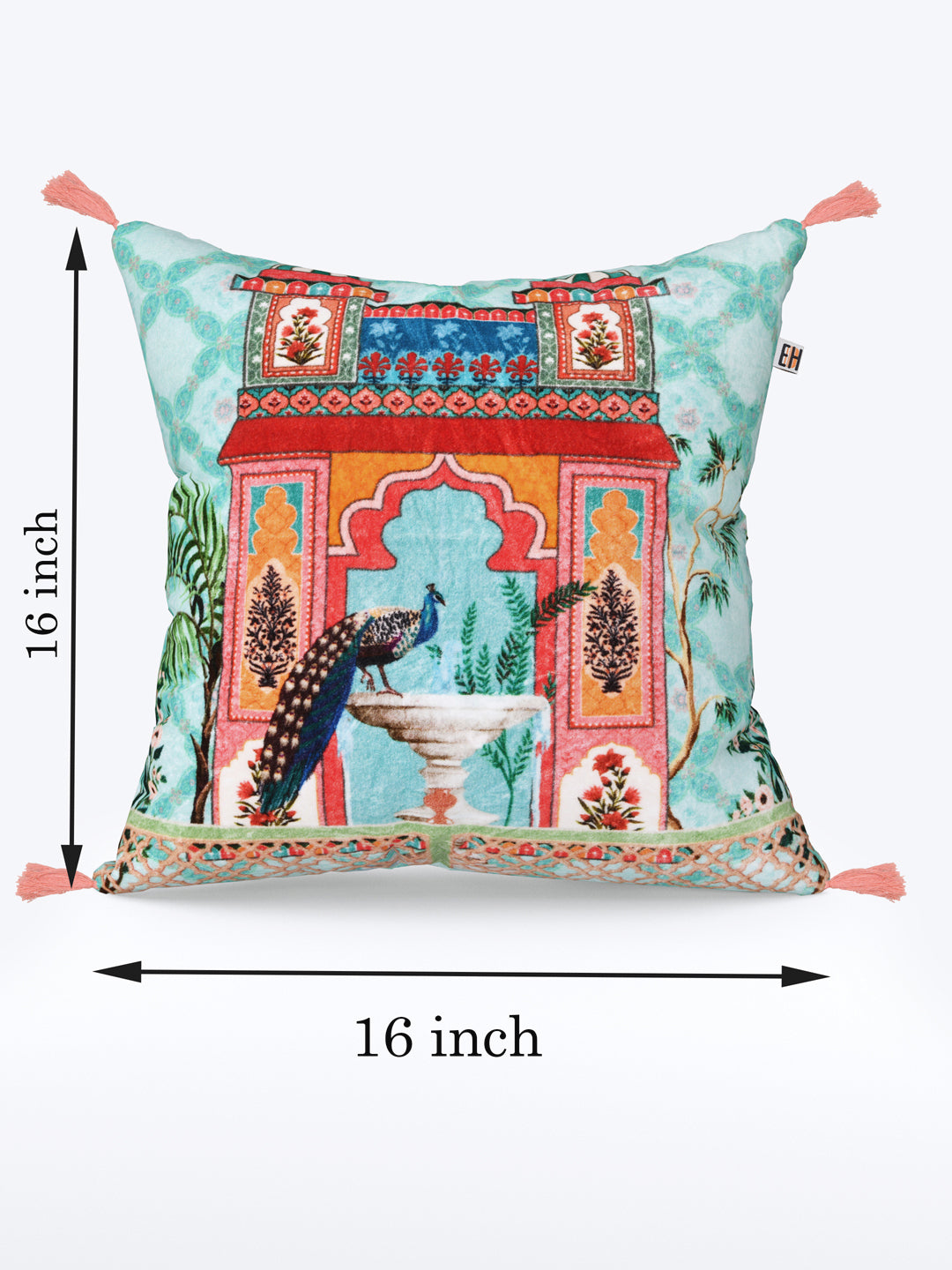 Mughal Theme Blue Colored set of 2 Digital Print Cushion Covers