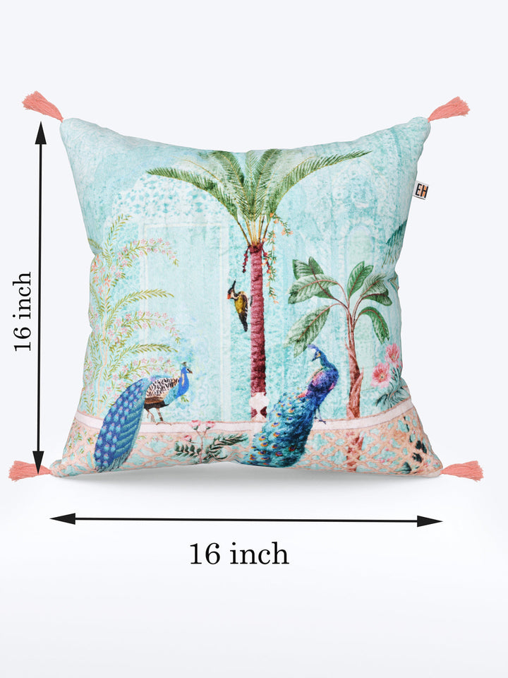 Mughal Theme Blue Colored set of 2 Digital Print Cushion Covers
