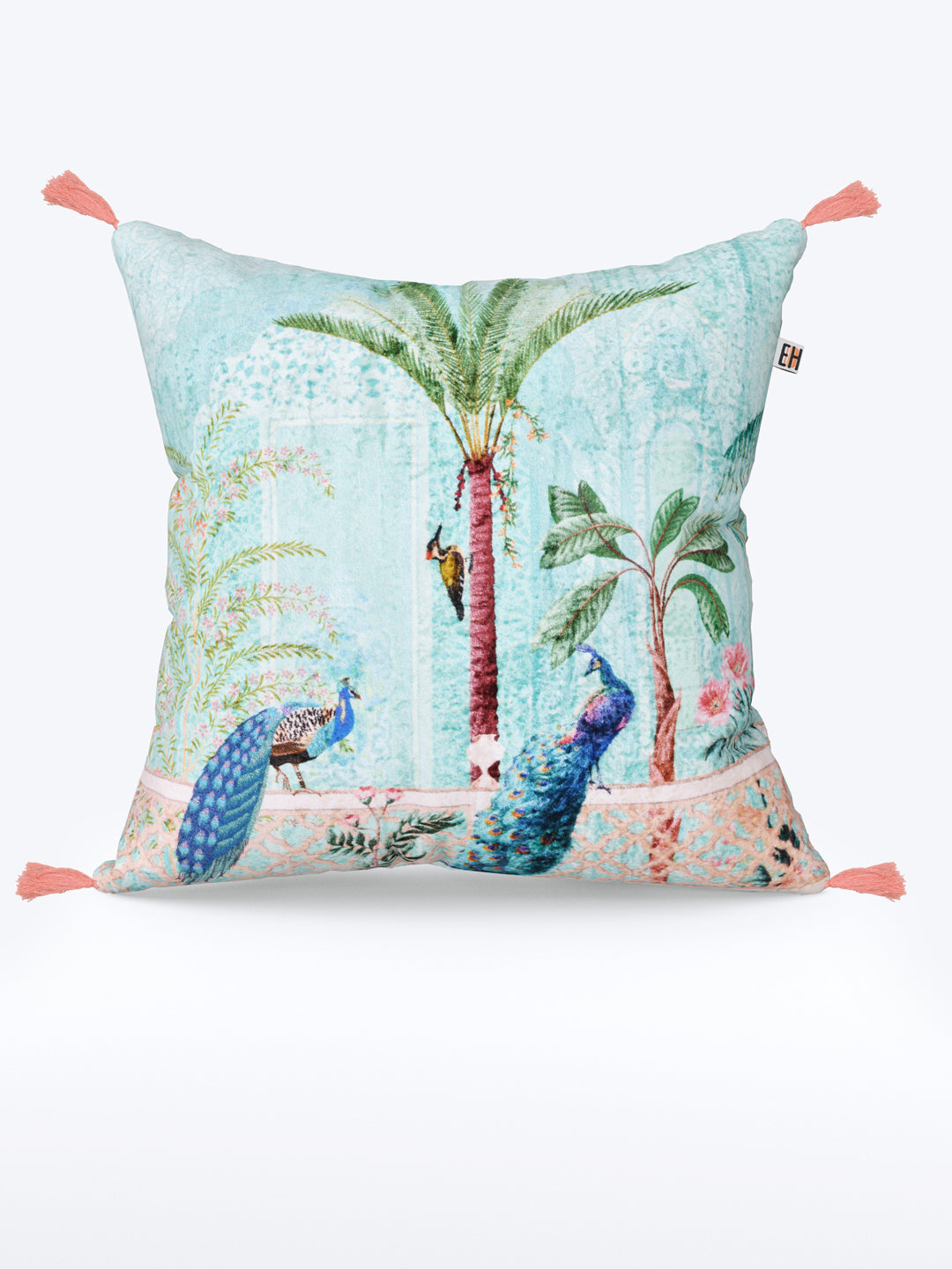 Mughal Theme Blue Colored set of 2 Digital Print Cushion Covers