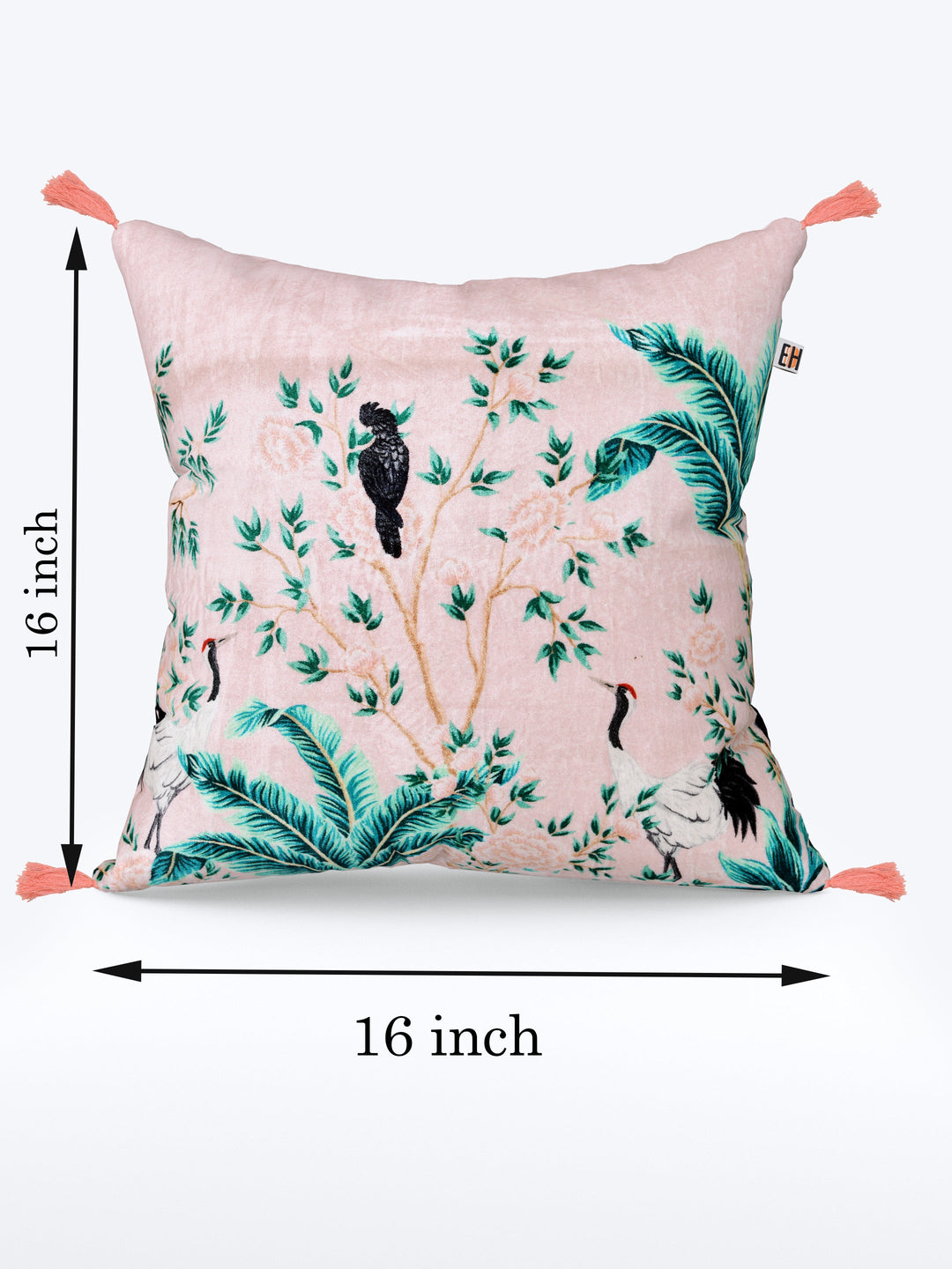 Chinoiserie Theme Pink & Dark Grey set of 2 Digital  Print Cushion Covers