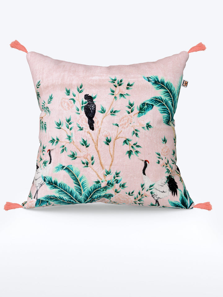 Chinoiserie Theme Pink & Dark Grey set of 2 Digital  Print Cushion Covers