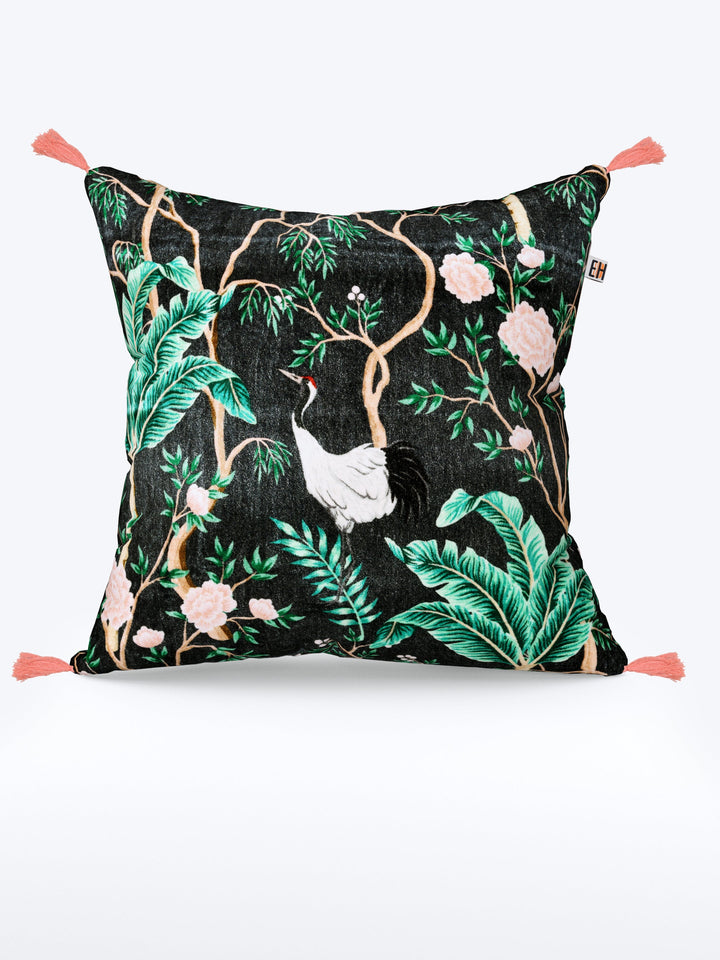 Chinoiserie Theme Pink & Dark Grey set of 2 Digital  Print Cushion Covers