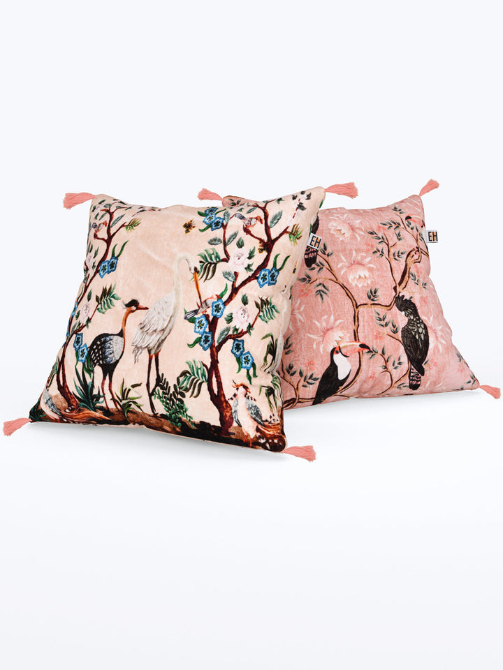 Pink & Peach Chinoiserie Theme based set of 2 Digital  Print Cushion Covers