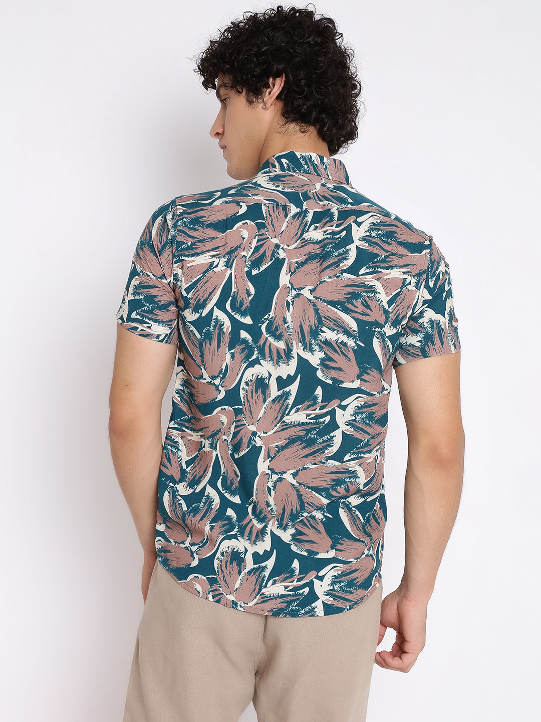 Bird Print Rayon Short Sleeve Shirt