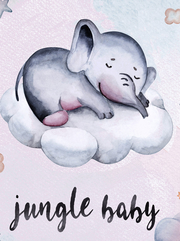 Pink & Grey Elephant Panel Print Kids Bedsheet