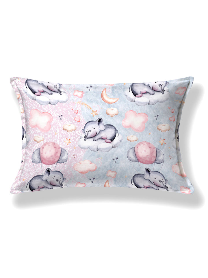 Pink & Grey Elephant Panel Print Kids Bedsheet
