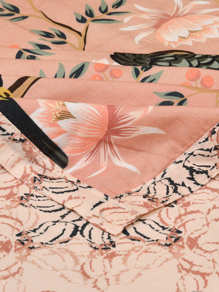 Coral Pink Digital Print Reversible Cotton Dohar