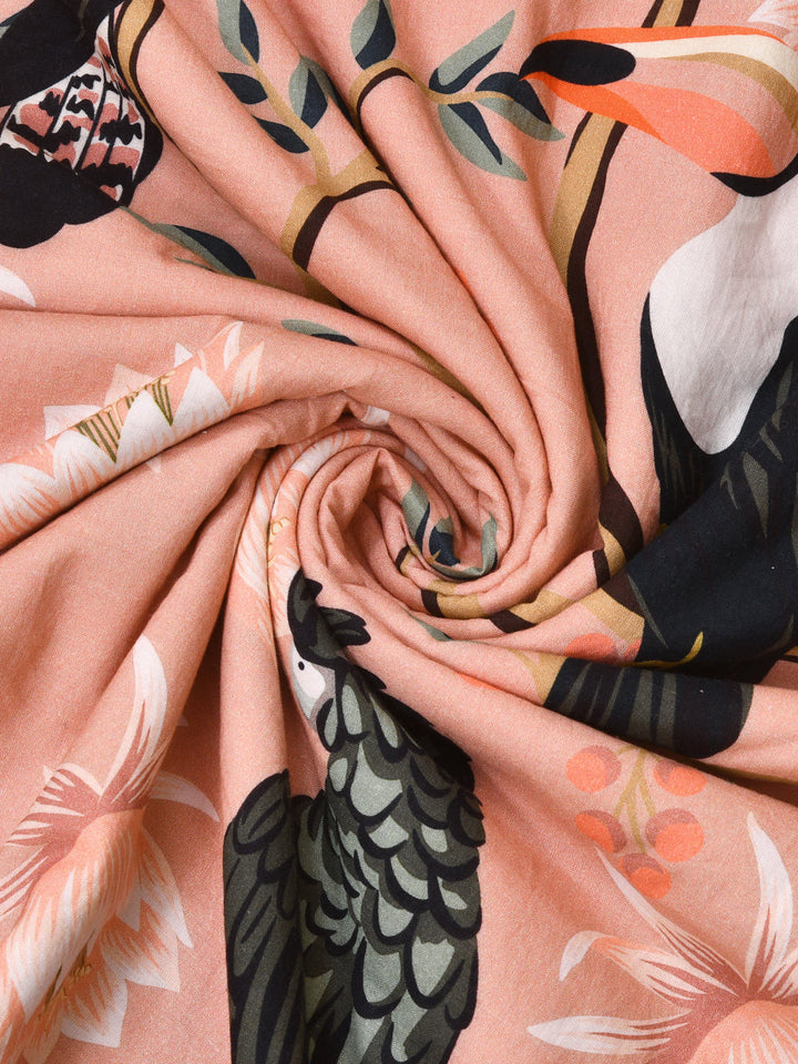 Coral Pink Digital Print Reversible Cotton Dohar