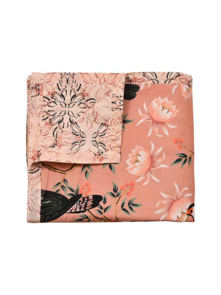 Coral Pink Digital Print Reversible Cotton Dohar