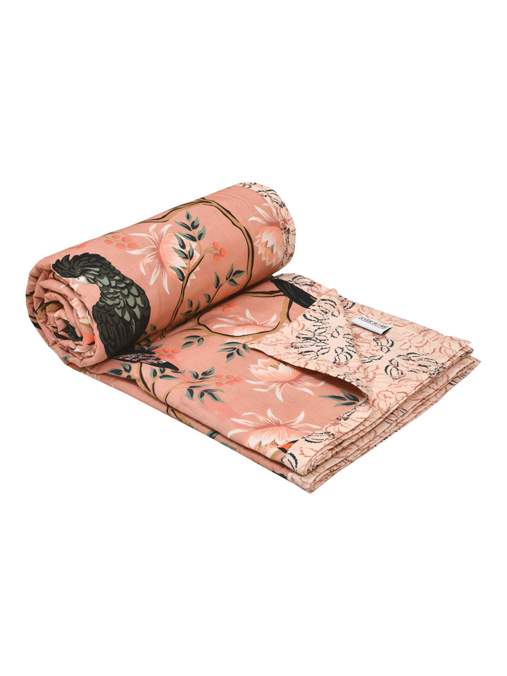 Coral Pink Digital Print Reversible Cotton Dohar