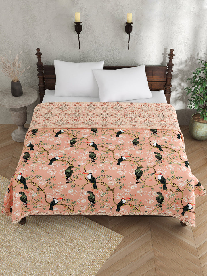 Coral Pink Digital Print Reversible Cotton Dohar