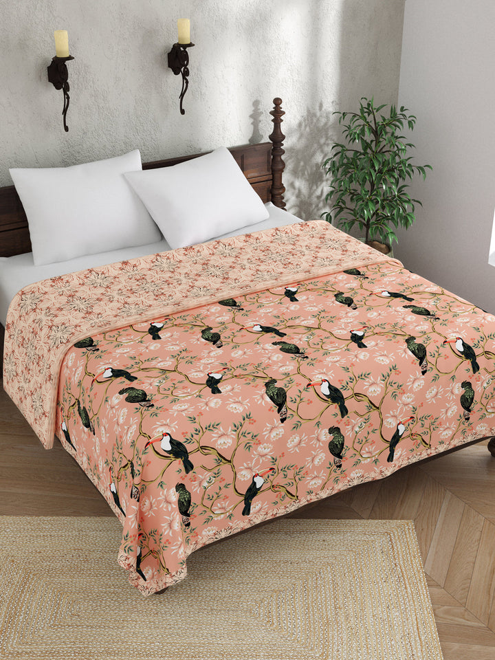 Coral Pink Digital Print Reversible Cotton Dohar