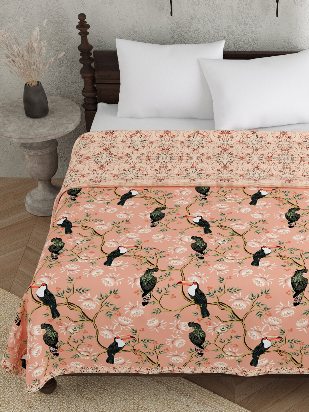 Coral Pink Digital Print Reversible Cotton Dohar