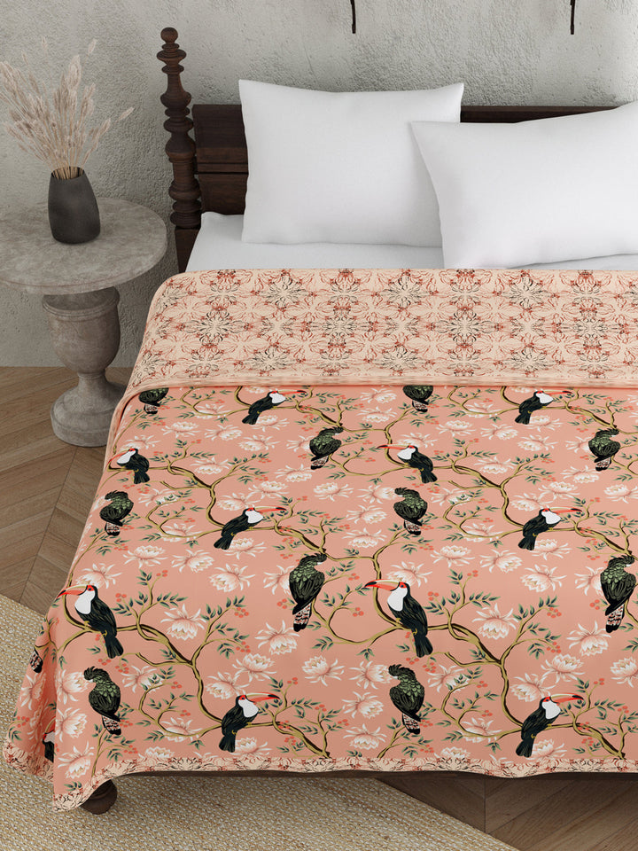Coral Pink Digital Print Reversible Cotton Dohar