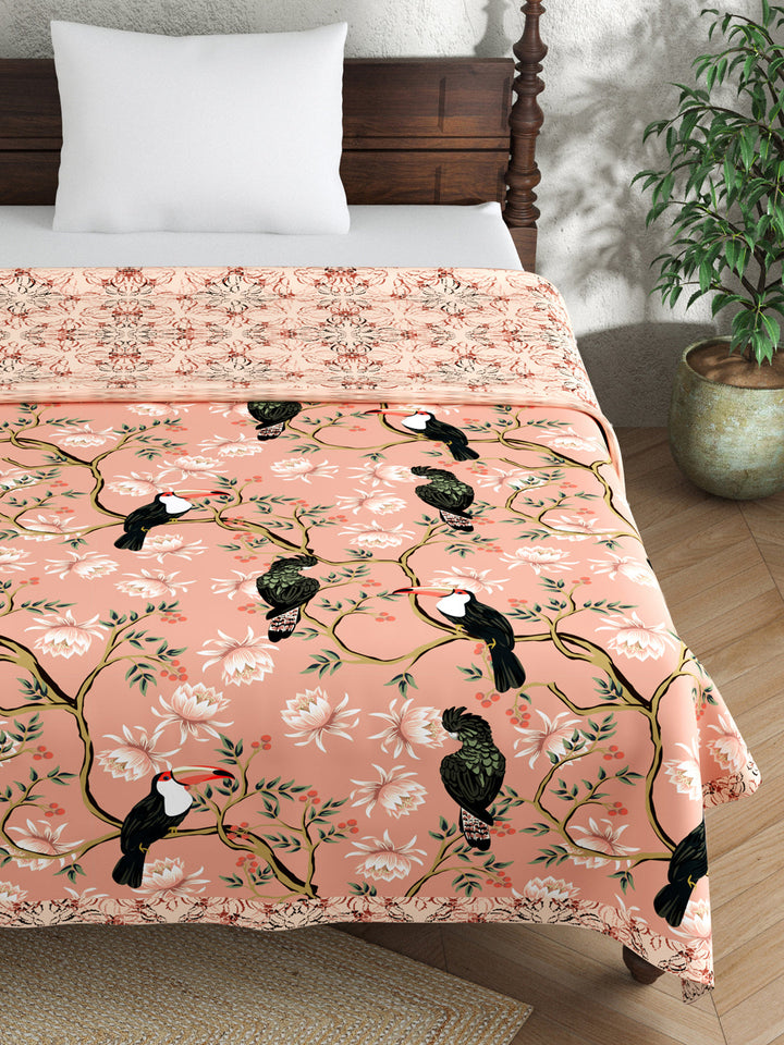 Coral Pink Digital Print Reversible Cotton Dohar
