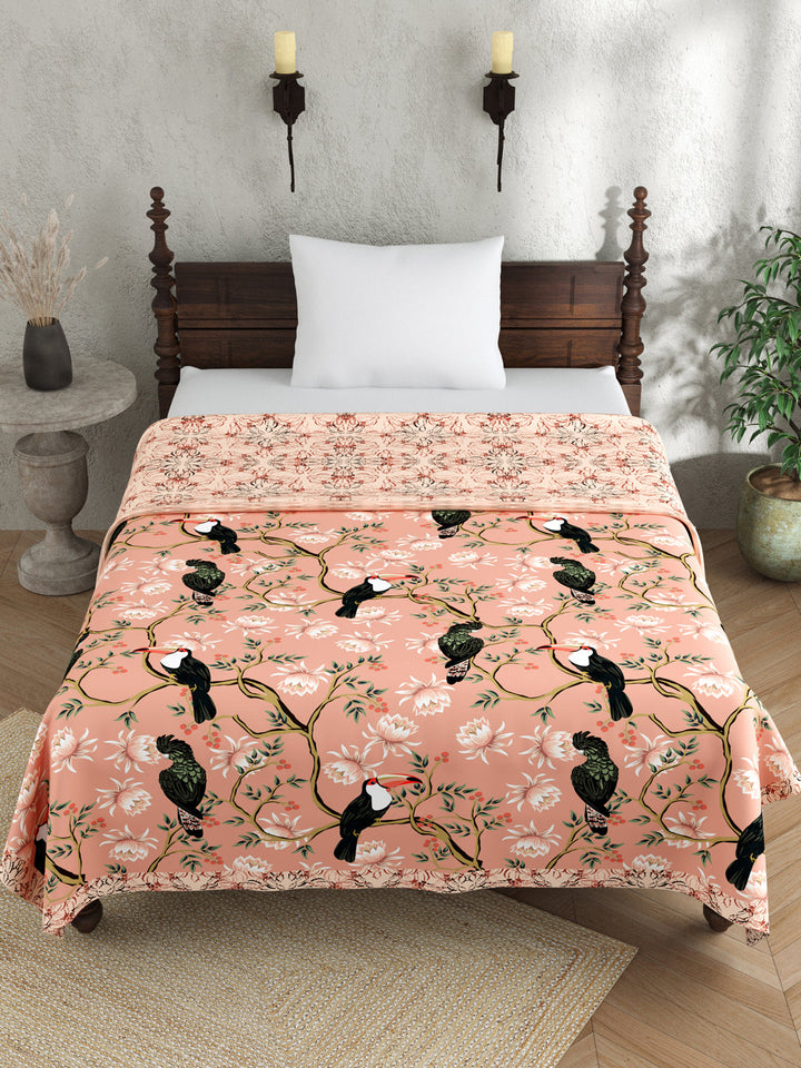Coral Pink Digital Print Reversible Cotton Dohar