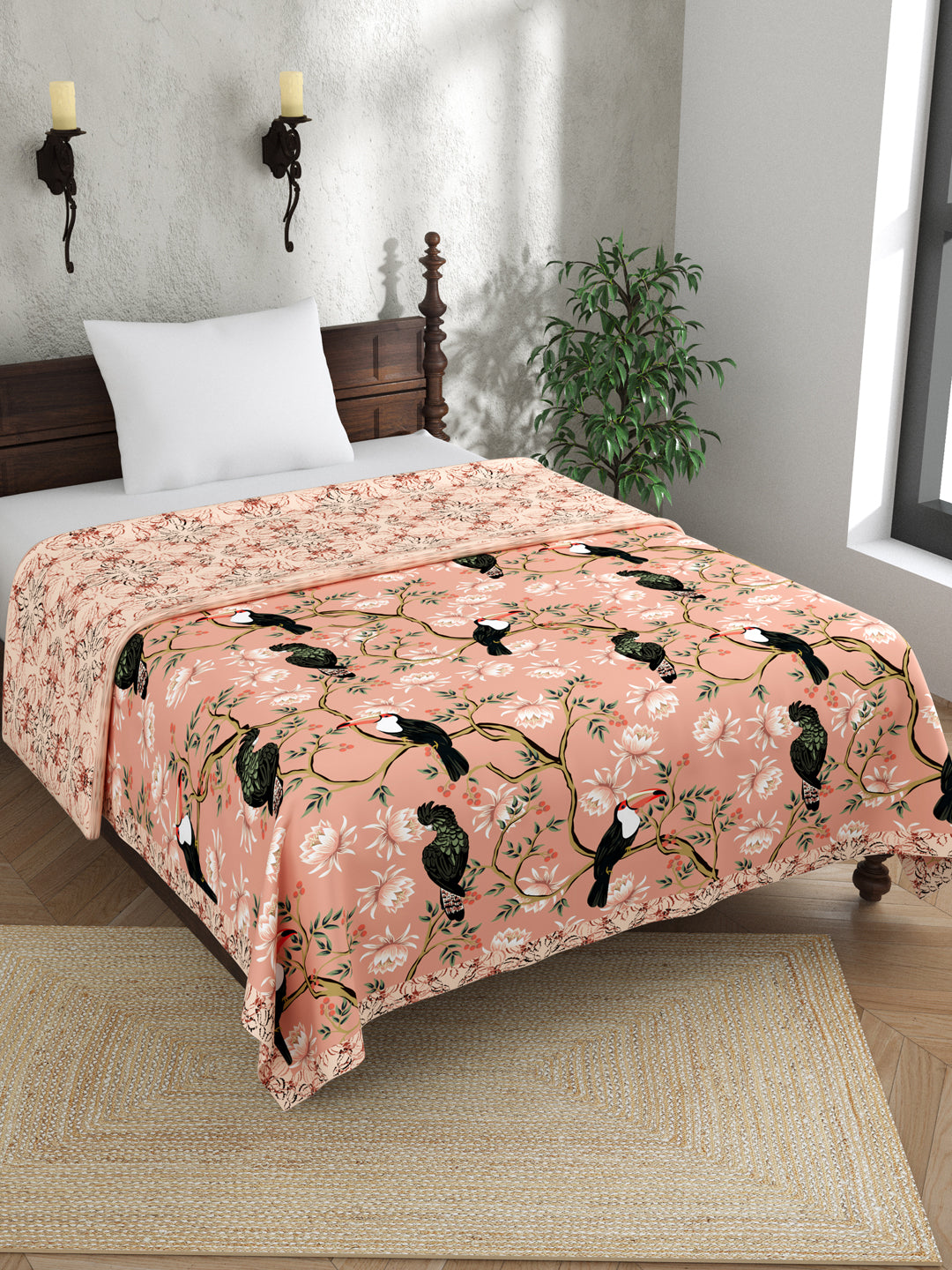 Coral Pink Digital Print Reversible Cotton Dohar