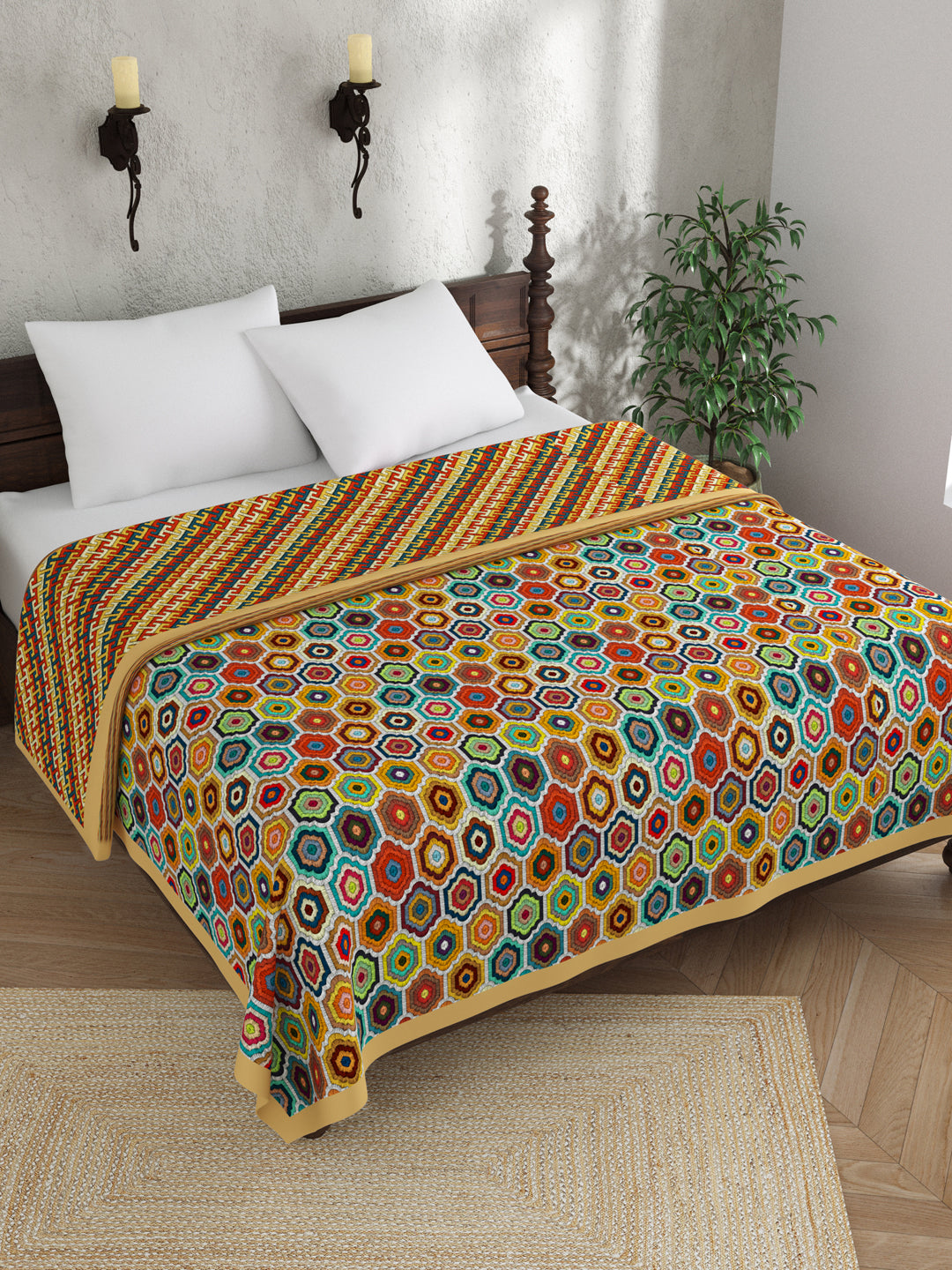 Multi Color Geometric Print Reversible Cotton Dohar