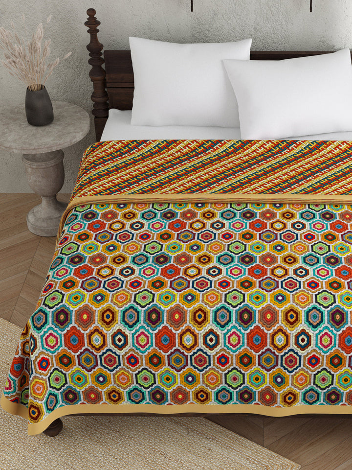Multi Color Geometric Print Reversible Cotton Dohar