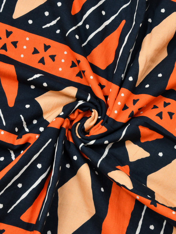 Rust & Blue Geometric Print Reversible Cotton Dohar