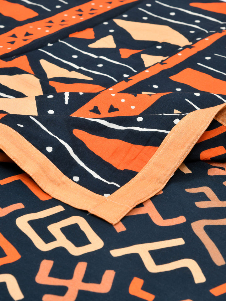 Rust & Blue Geometric Print Reversible Cotton Dohar