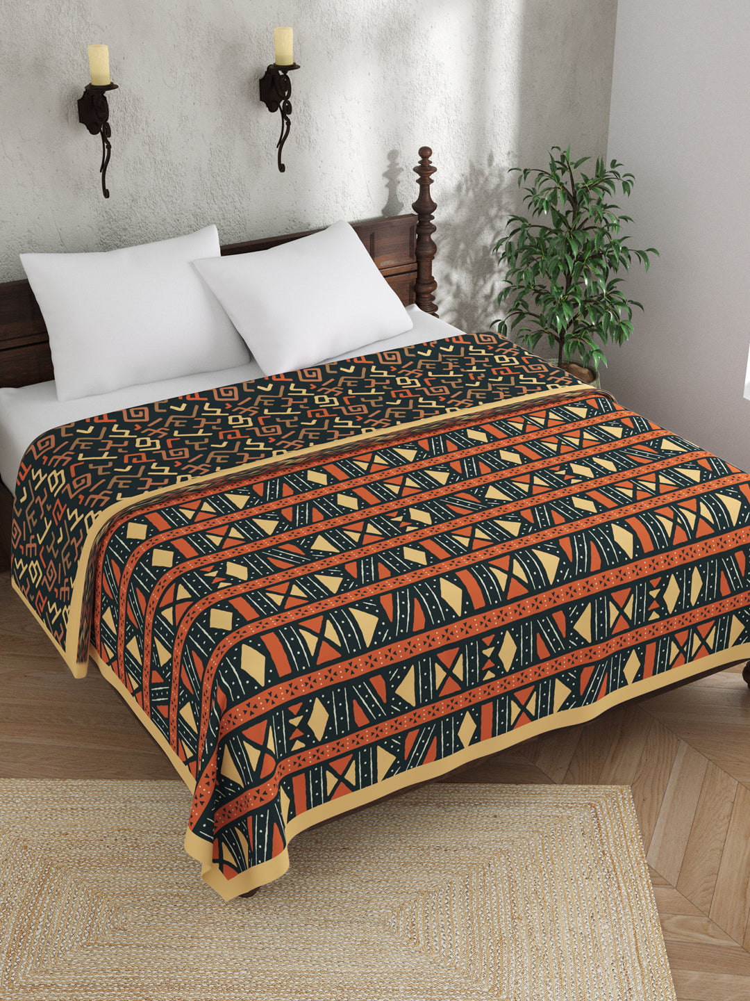 Rust & Blue Geometric Print Reversible Cotton Dohar