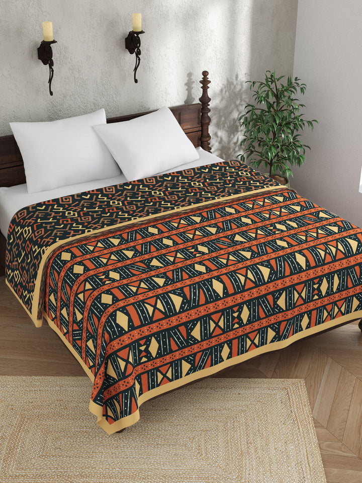 Rust & Blue Geometric Print Reversible Cotton Dohar