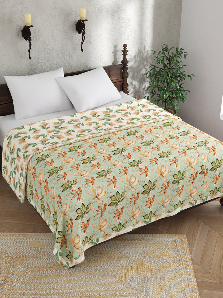 Green and Orange Floral Print Reversible Cotton Dohar