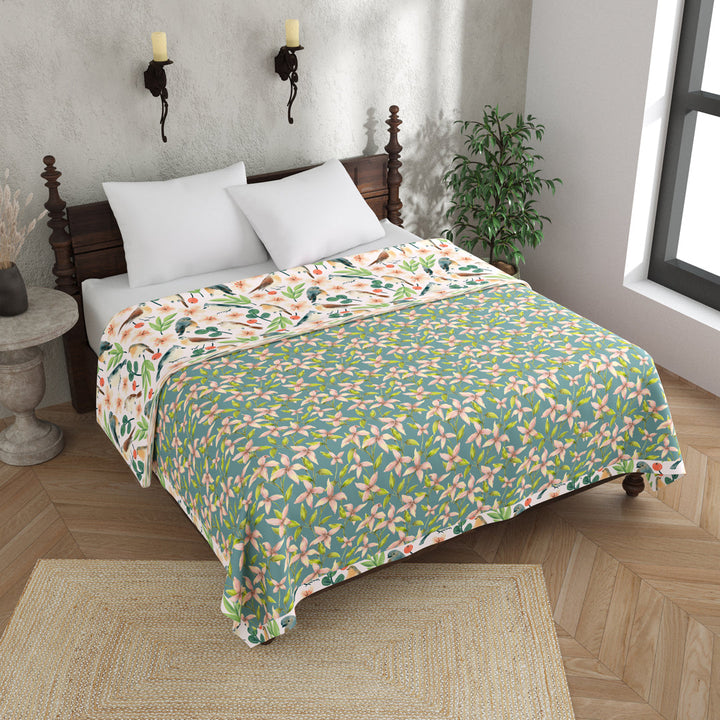 Green and Pink Floral Print Reversible Cotton Dohar