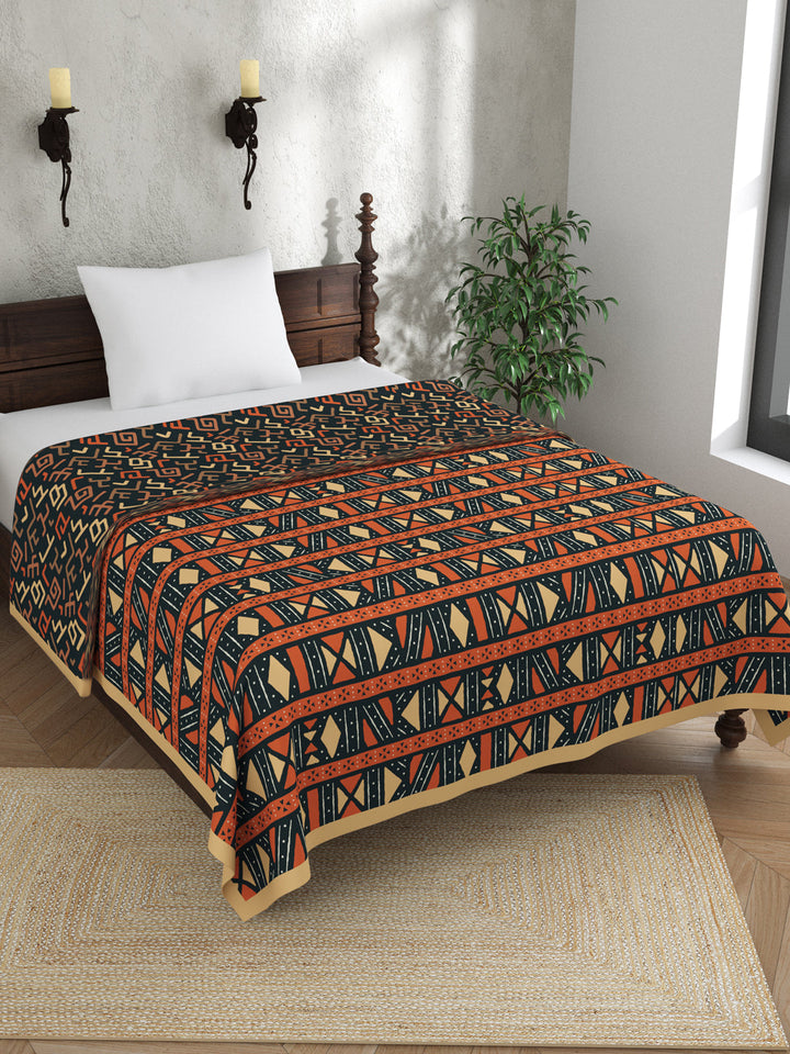 Rust & Blue Geometric Print Reversible Cotton Dohar