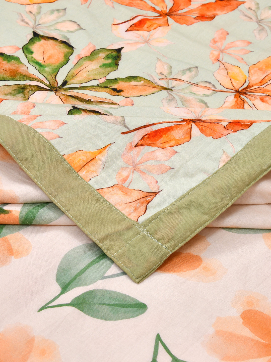 Green and Orange Floral Print Reversible Cotton Dohar