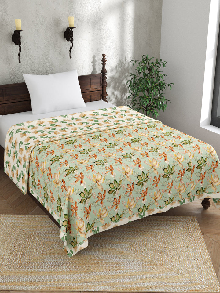 Green and Orange Floral Print Reversible Cotton Dohar