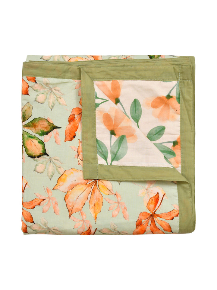 Green and Orange Floral Print Reversible Cotton Dohar
