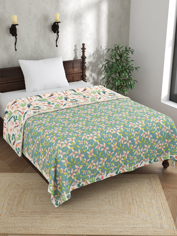 Green and Pink Floral Print Reversible Cotton Dohar