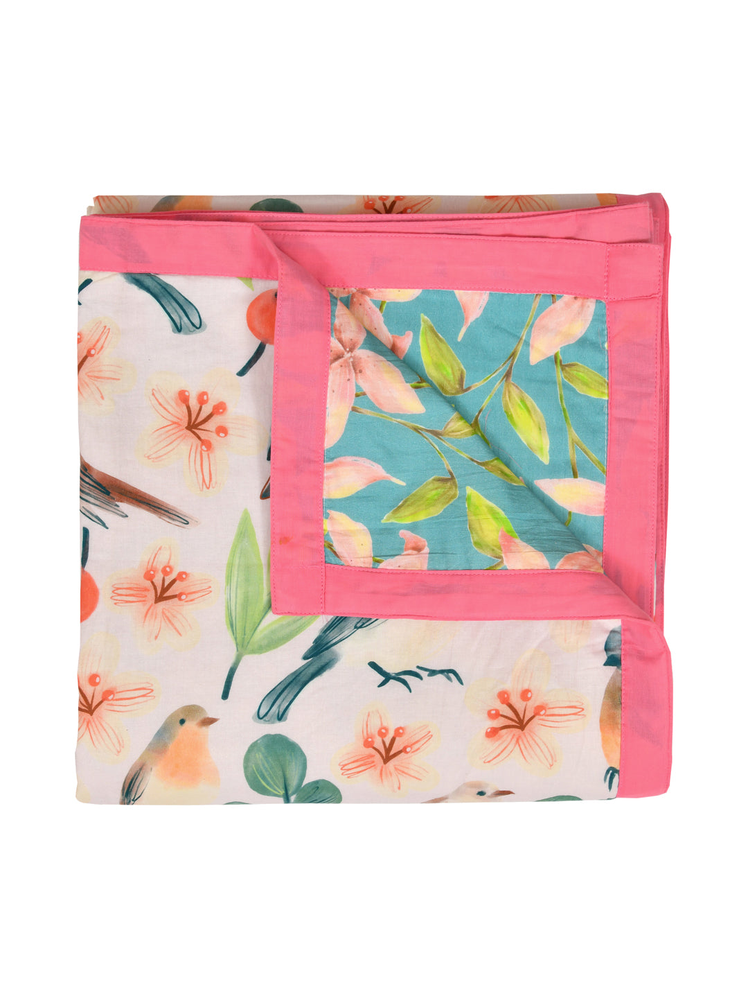 Green and Pink Floral Print Reversible Cotton Dohar