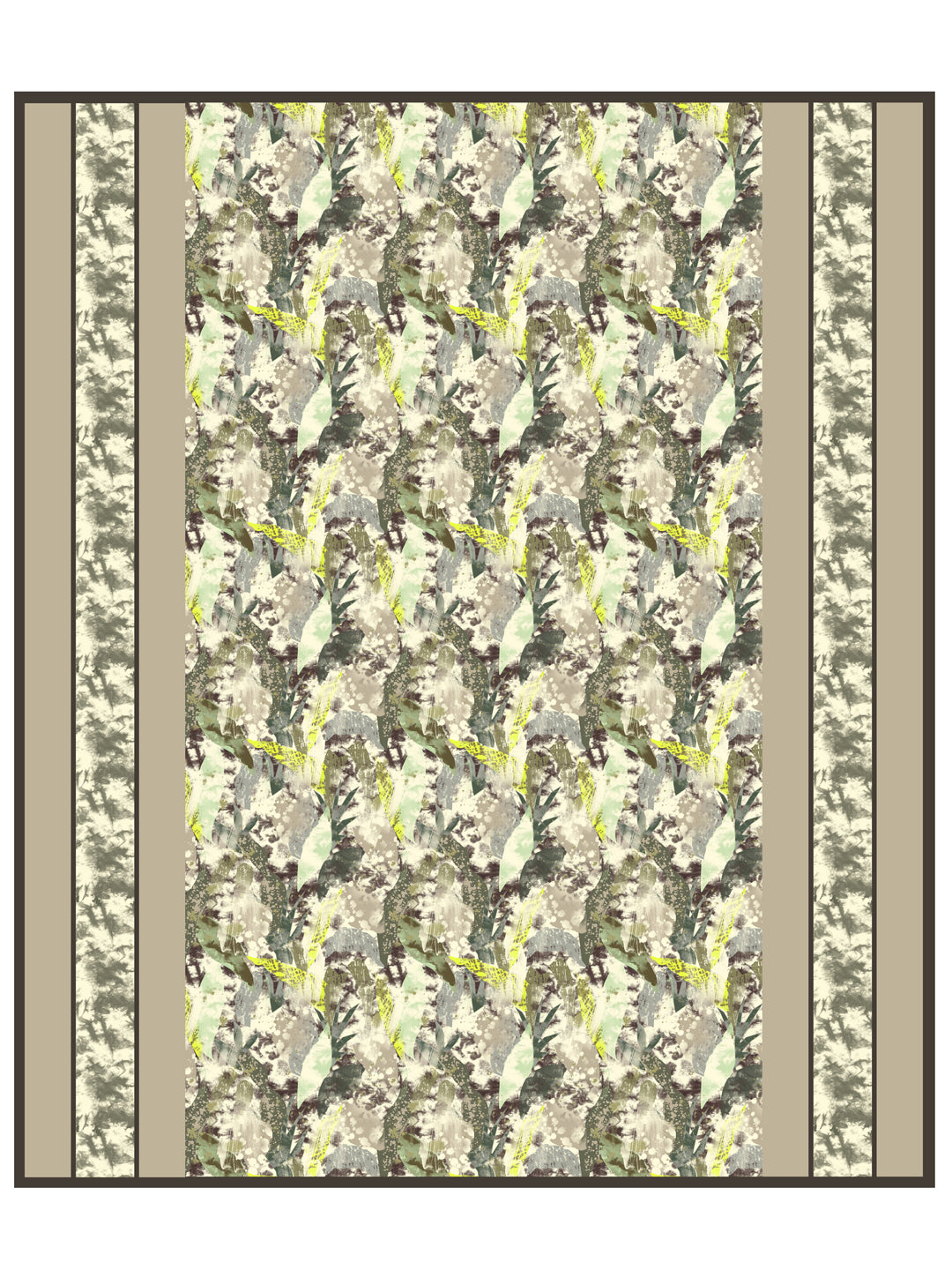 Beige and Green Floral Print Double King Cotton Bed Cover/Bed Spread