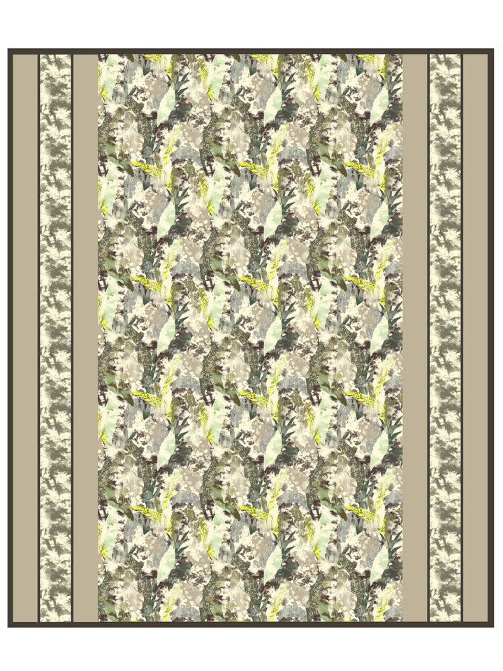Beige and Green Floral Print Double King Cotton Bed Cover/Bed Spread