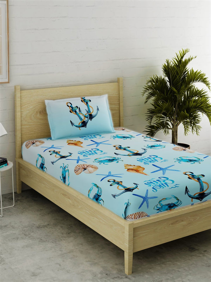Anchor Print 100% Cotton Single Bedsheet Set