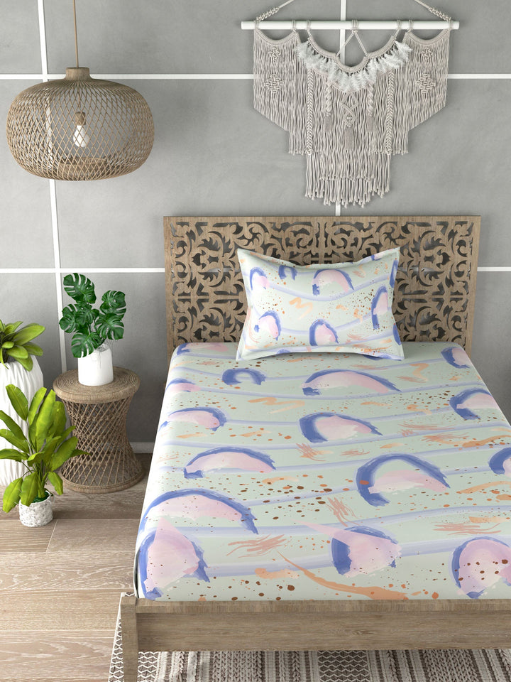 Green & Pink 160 TC Single Bedsheet with 1 Pillow Covers