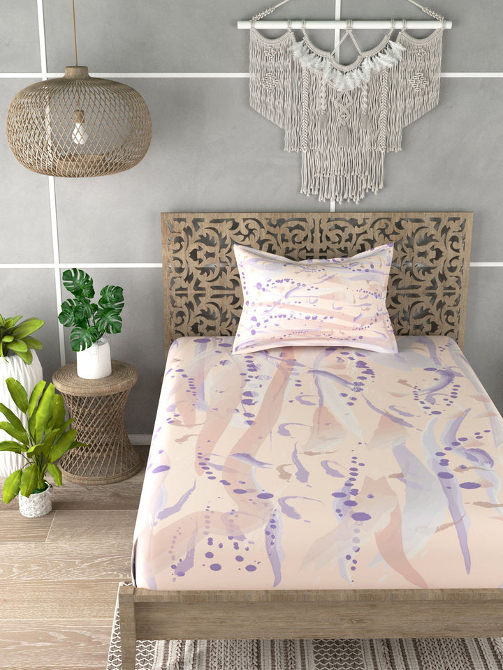 Pink & Purple 160 TC Single Bedsheet with 1 Pillow Covers
