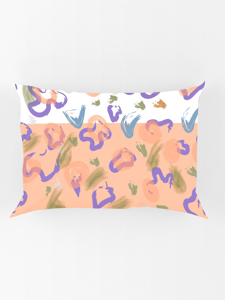 White and Orange Abstract Print Pure Cotton Single Bedsheet with 1 Pillow Cover
