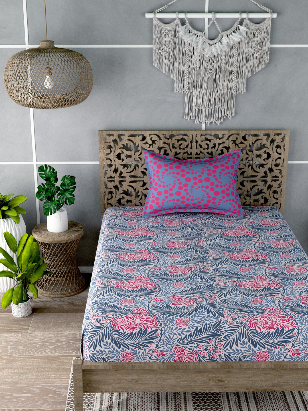 Multicolor Floral Print Single Bedsheet with 1 Pillow Cover
