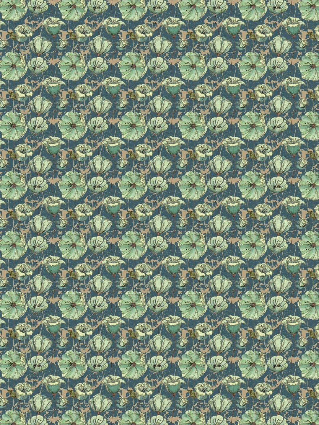 Green & Blue Floral Print Single Bedsheet with 1 Pillow Cover