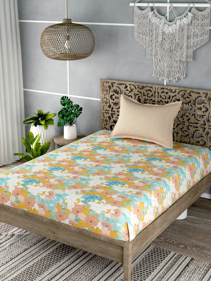 Multicolor Floral Print Single Bedsheet with 1 Pillow Cover