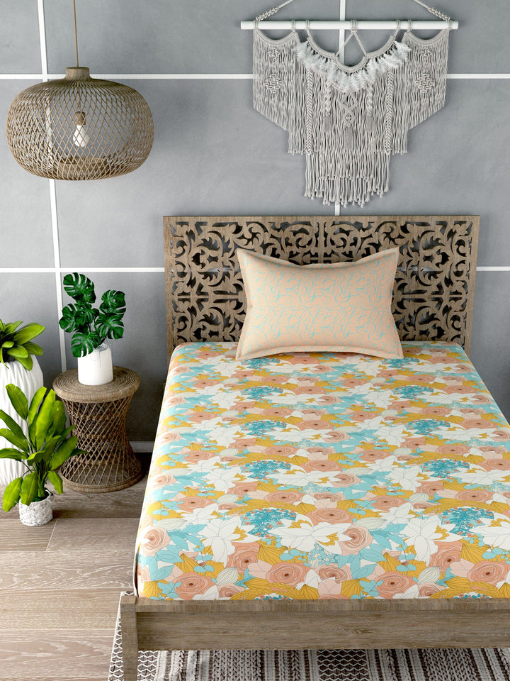 Multicolor Floral Print Single Bedsheet with 1 Pillow Cover