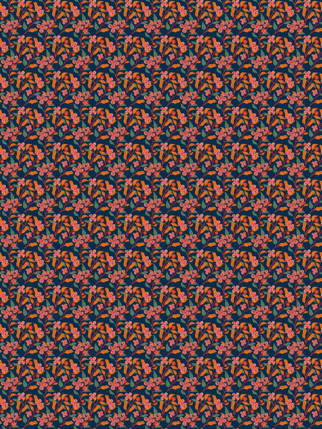 Navy Blue&Orange Floral Print Single Bedsheet with 1 Pillow Cover