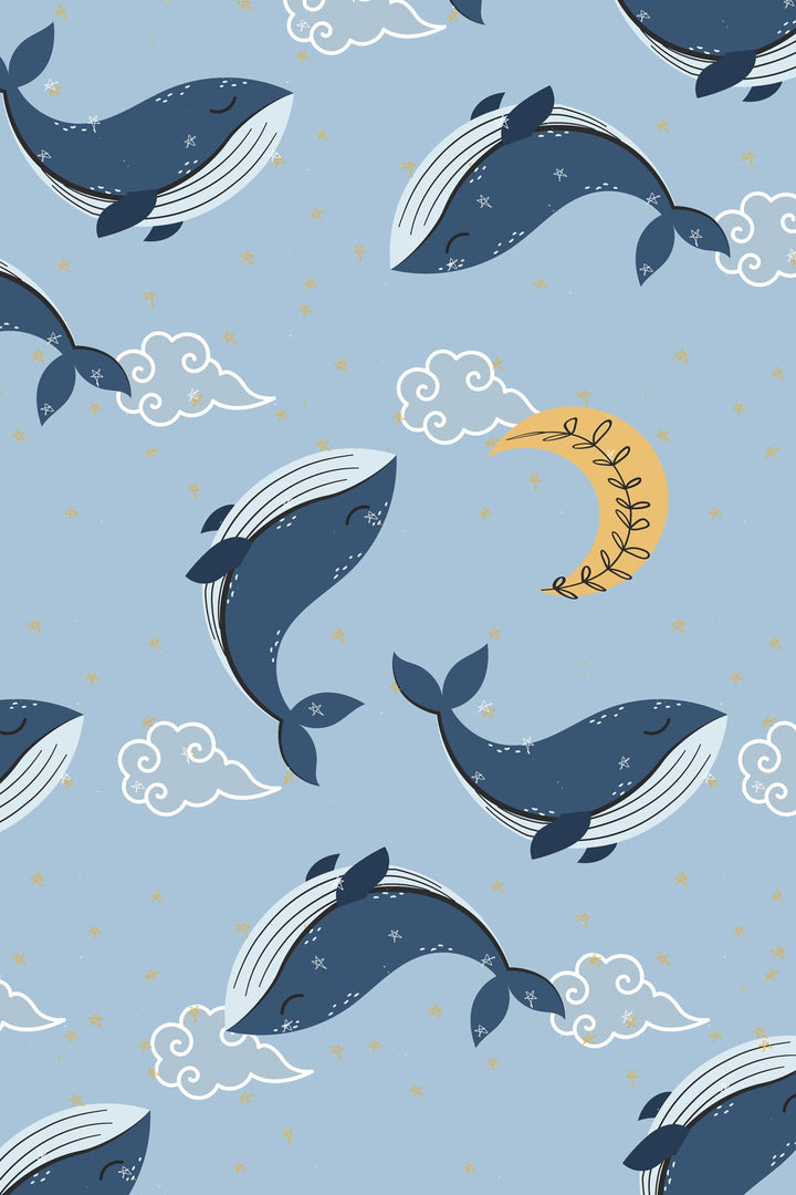 EverHome Blue Shark Print 100%Cotton Single Bedsheet with 1 Pillow Cover (150X224 cm)