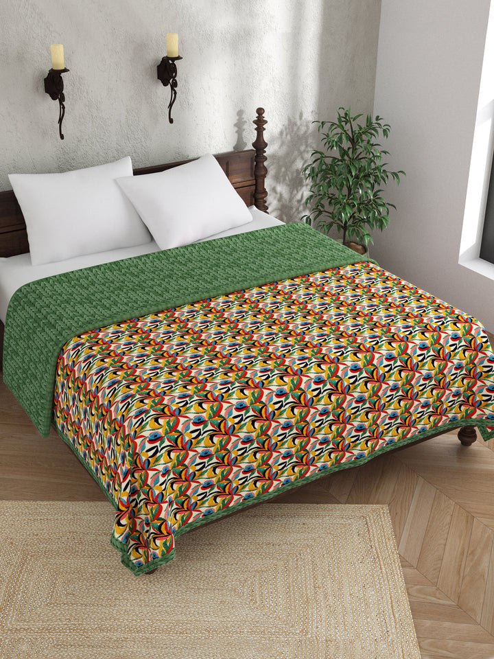 Green & Beige Floral Print AC Room 120 GSM  Cotton Double Bed Dohar