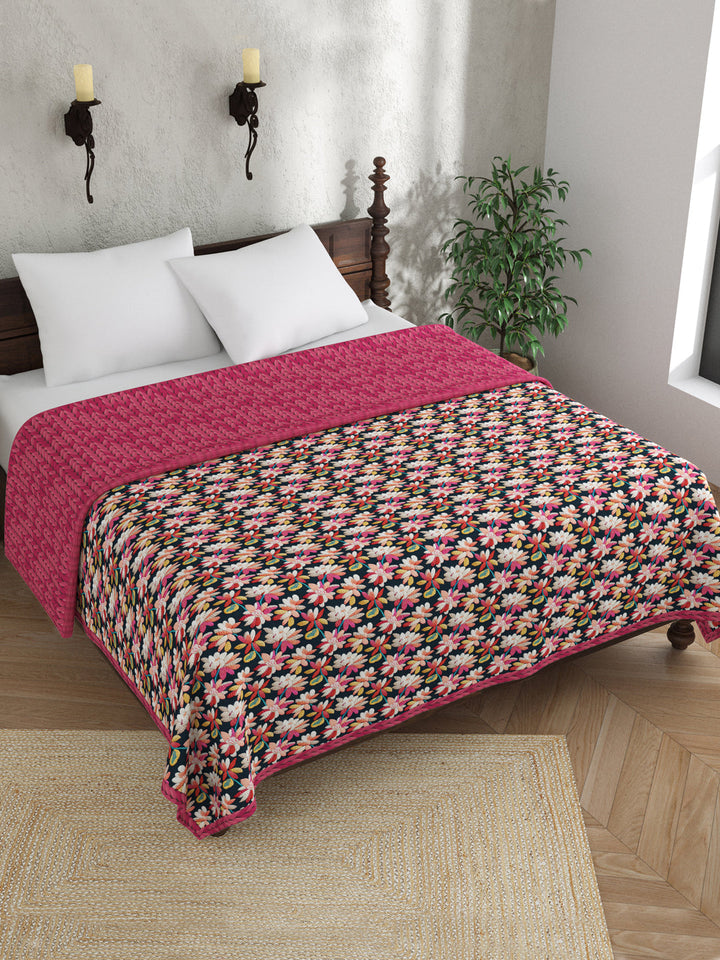 Pink & Blue Floral Print AC Room 120 GSM  Cotton Double Bed Dohar