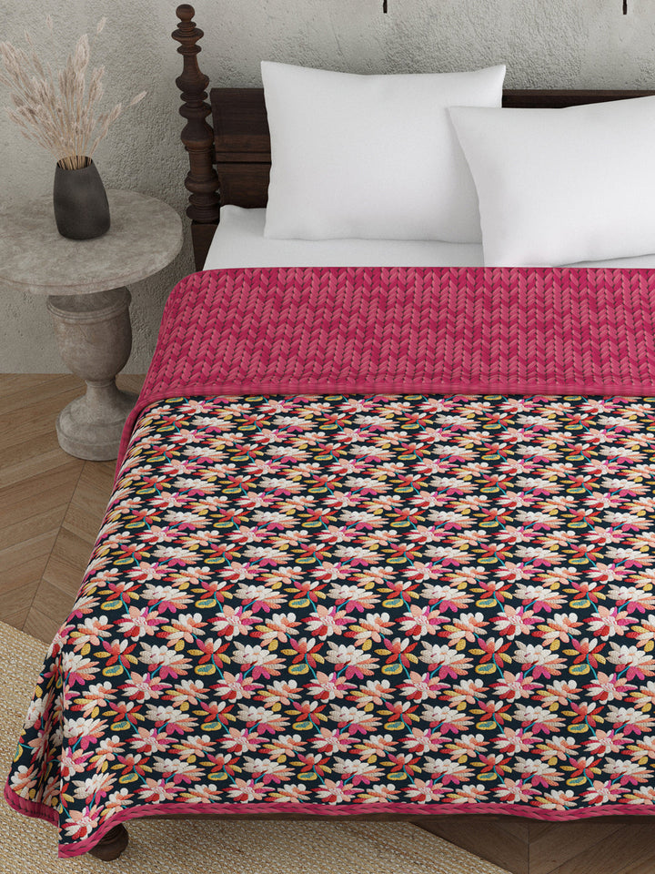 Pink & Blue Floral Print AC Room 120 GSM  Cotton Double Bed Dohar